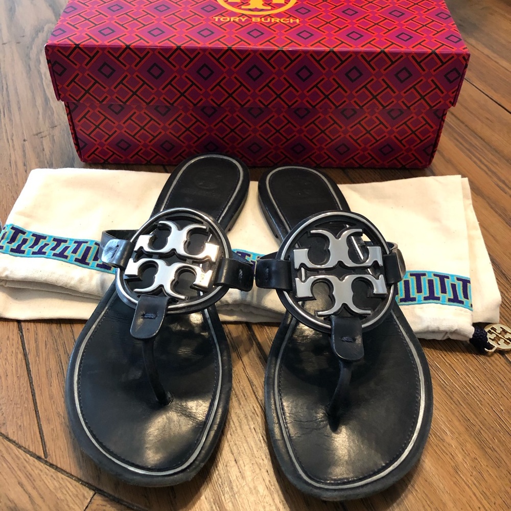 Black and silver Tory Burch Miller Sandal